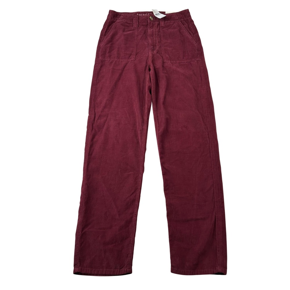 American Eagle Pants Womens 4 27w Baggy Mom Burgundy Corduroy High Rise Drapey